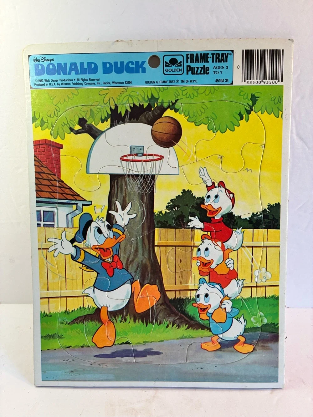 Vintage 1983 Disney Donald Duck Golden Frame-Tray Puzzle Basketball